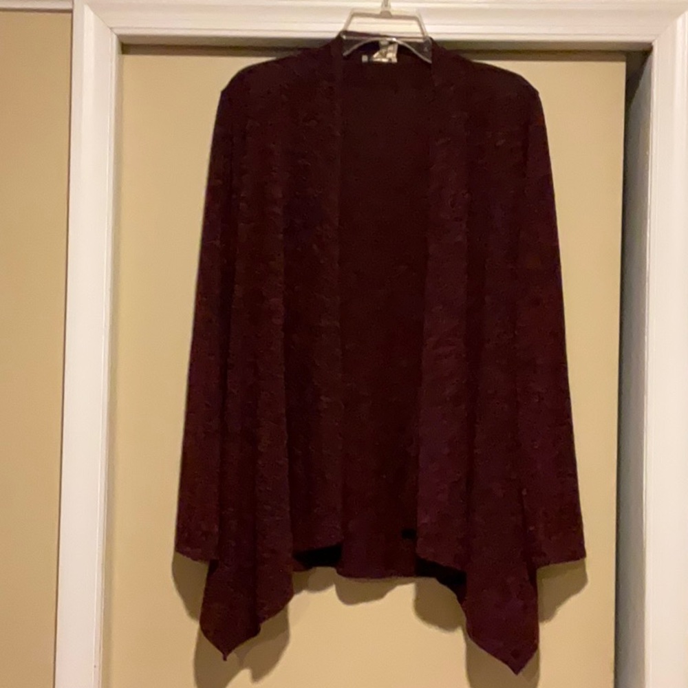 Cotton Emporium McKenna Waterfall Burgundy Cardigan Sweater Asymmetrical Hemline